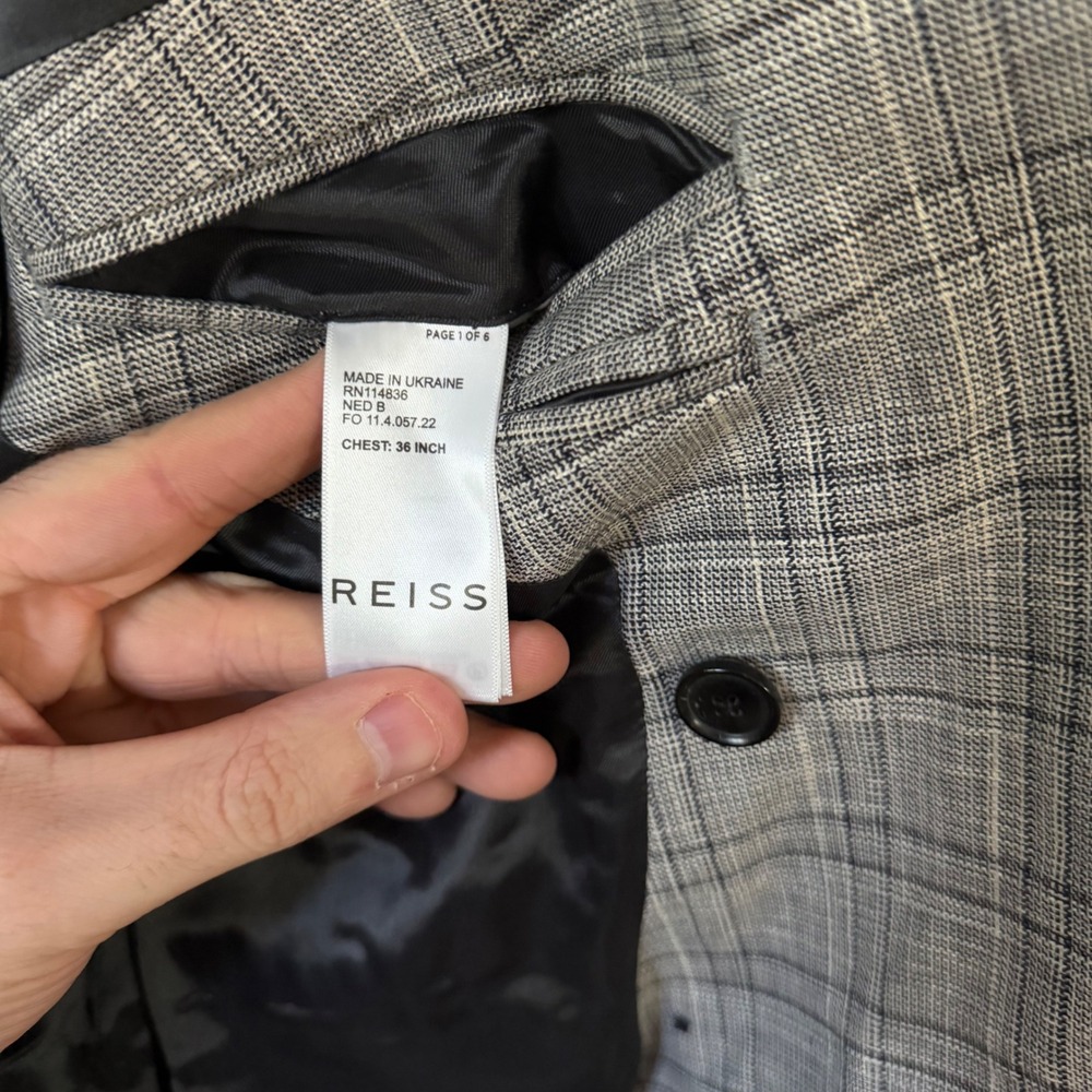 Reiss Blazer Mens 36 Ned B Grey Glen Plaid Double Breasted Tailored Jacket NEW - Picture 6 of 10